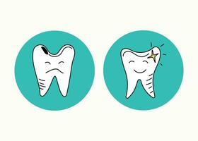 el dientes son enfermo y saludable. limpieza y cuidando para dientes. higiene y salud. odontología. dibujos en garabatear estilo. gráfico vector. el antecedentes es blanco aislado. vector