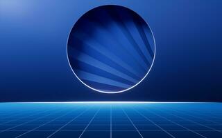 Dark blue grid floor background, 3d rendering. photo