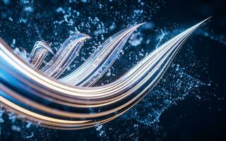 Flowing curve and particles background, 3d rendering. photo