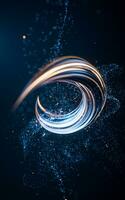 Flowing curve and particles background, 3d rendering. photo