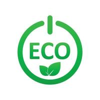 Eco friendly sticker, label, badge, button. Ecology icon. Stamp template for organic products with green leaves. Vector illustration isolated on white background