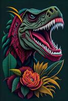 A detailed illustration of a Tyrannosaurus for a t-shirt design, wallpaper and fashion photo