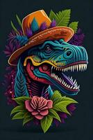 A detailed illustration of a Tyrannosaurus for a t-shirt design, wallpaper and fashion photo