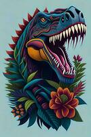 A detailed illustration of a Tyrannosaurus for a t-shirt design, wallpaper and fashion photo