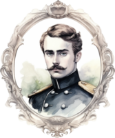 Watercolor victorian man portrait. Handsome stylish guy in the retro suit. Man in the black classic suit. png