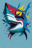 A detailed illustration of a Shark for a t-shirt design, wallpaper, fashion photo