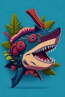 A detailed illustration of a Shark for a t-shirt design, wallpaper, fashion photo