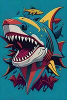 A detailed illustration of a Shark for a t-shirt design, wallpaper, fashion photo