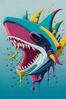 A detailed illustration of a Shark for a t-shirt design, wallpaper, fashion photo