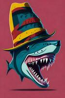 un detallado ilustración de un tiburón para un camiseta diseño, fondo de pantalla, Moda foto