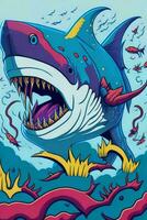 A detailed illustration of a Shark for a t-shirt design, wallpaper, fashion photo