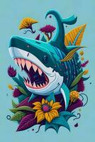 A detailed illustration of a Shark for a t-shirt design, wallpaper, fashion photo