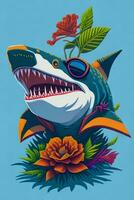 A detailed illustration of a Shark for a t-shirt design, wallpaper, fashion photo