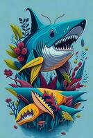 A detailed illustration of a Shark for a t-shirt design, wallpaper, fashion photo