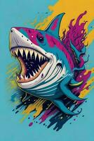 A detailed illustration of a Shark for a t-shirt design, wallpaper, fashion photo