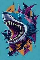 A detailed illustration of a Shark for a t-shirt design, wallpaper, fashion photo