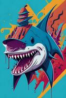 A detailed illustration of a Shark for a t-shirt design, wallpaper, fashion photo