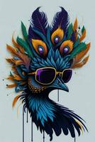 A detailed illustration of a Peacock for a t-shirt design, wallpaper, fashion photo