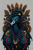 A detailed illustration of a Peacock for a t-shirt design, wallpaper, fashion photo