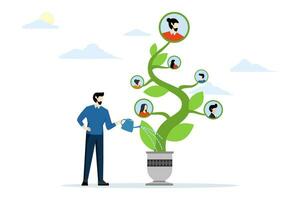 concept of recruitment, career growth, human resources or HR organization, human resource management, career development strategy, HR entrepreneur watering the tree that grows with employees. vector