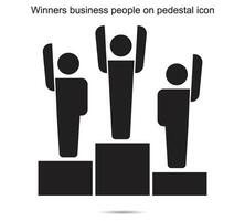 Winners business people on pedestal icon, vector illustration.