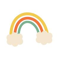 Cartoon boho rainbow with clouds. Scandinavian design for wallpaper and home decor. Groovy icon. vector