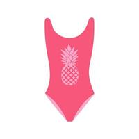 Pink swimsuit with pineapple. Female one-piece swimwear. Fashion glamour icon. vector