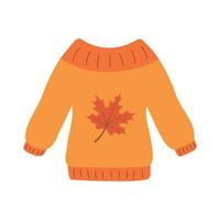 Autumn sweater with maple leaf. Cute cozy pullover, jersey, warm clothes. vector