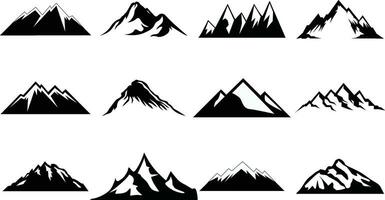 montaña silueta colocar. rocoso montañas icono o logo recopilación. vector ilustración.