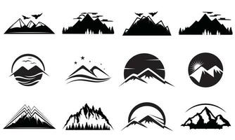 Mountain silhouette set. Rocky mountains icon or logo collection. Vector illustration.