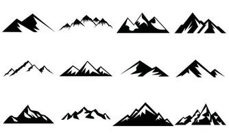 montaña silueta colocar. rocoso montañas icono o logo recopilación. vector ilustración.