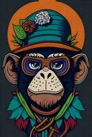 A detailed illustration of a Monkey for a t-shirt design, wallpaper, fashion photo