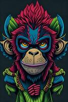 A detailed illustration of a Monkey for a t-shirt design, wallpaper, fashion photo