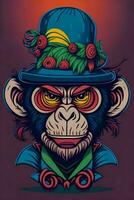 A detailed illustration of a Monkey for a t-shirt design, wallpaper, fashion photo