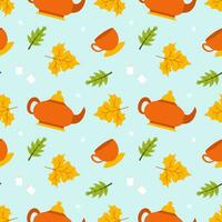 Autumn Season Seamless Pattern Design with Fall Elements in Template Cartoon Flat Illustration vector
