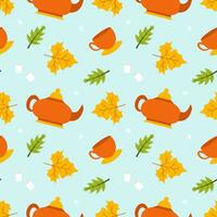 Autumn Season Seamless Pattern Design with Fall Elements in Template Cartoon Flat Illustration vector