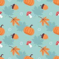 Autumn Season Seamless Pattern Design with Fall Elements in Template Cartoon Flat Illustration vector