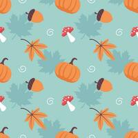 Autumn Season Seamless Pattern Design with Fall Elements in Template Cartoon Flat Illustration vector