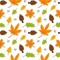 Autumn Season Seamless Pattern Design with Fall Elements in Template Cartoon Flat Illustration vector