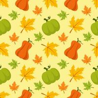 Autumn Season Seamless Pattern Design with Fall Elements in Template Cartoon Flat Illustration vector