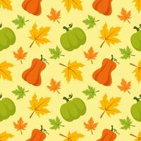 Autumn Season Seamless Pattern Design with Fall Elements in Template Cartoon Flat Illustration vector