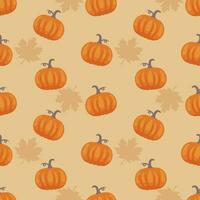 Autumn Season Seamless Pattern Design with Fall Elements in Template Cartoon Flat Illustration vector