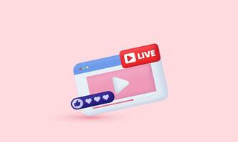 3d realistic cartoon social media live streaming emotion icon trendy modern style object symbols isolated on background vector
