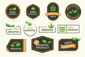 100 Percent Organic Label Vector Set. Gradient Leaf Logo Concept.