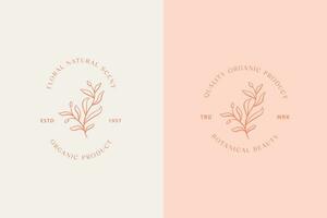 Floral Nature Plant and Botanical Feminine Logo Collection. Elegant vector Template for florist, hand drawn beauty, organic cosmetics, spa, salon, photography, boutique, wedding.