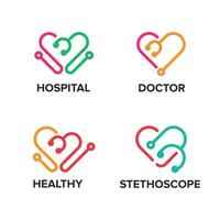 cuidado de la salud médico negocio logo con estetoscopio y corazón combinación forma concepto vector