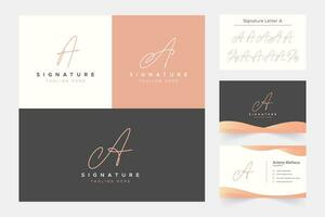 Letter A Signature Handwritten Logo with Business Card and Optional Style Type vector
