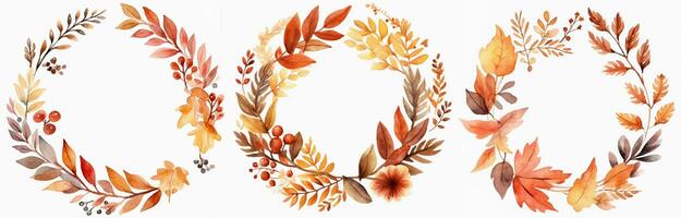 watercolor christmas floral wreath in brown, red and orange muted colors isolated on a white background. Rustic boho wedding wreath photo