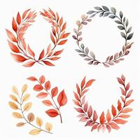 watercolor christmas floral wreath in brown, red and orange muted colors isolated on a white background. Rustic boho wedding wreath photo