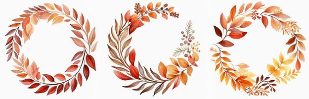 watercolor christmas floral wreath in brown, red and orange muted colors isolated on a white background. Rustic boho wedding wreath photo